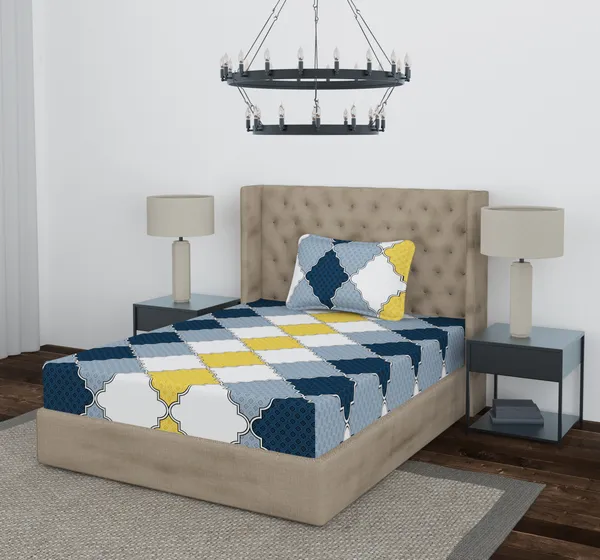 White_Yellow_Damas_Single_Fitted_Microfiber_With_1_Single_Bedsheet_|_(36*78)_&_1_Pillow_Cover_(18*28)