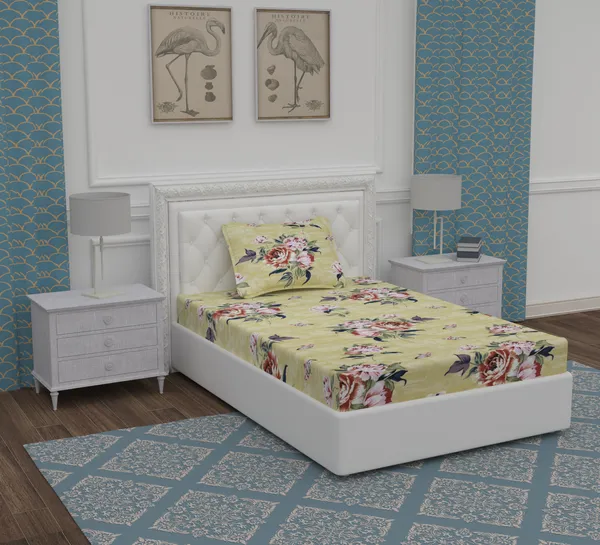 Beige_Pink_Flower_Single_Microfiber_With_1_Single_Bedsheet_|_(60*90)_&_1_Pillow_Cover_(18*28)