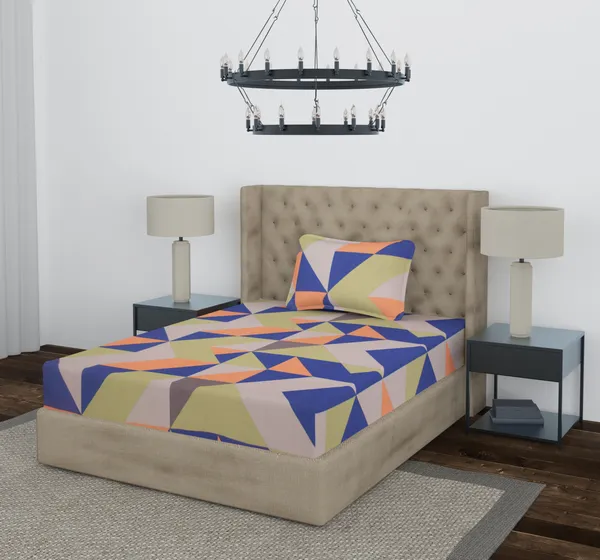 Multi_Triangle_Single_Fitted_Microfiber_With_1_Single_Bedsheet_|_(36*78)_&_1_Pillow_Cover_(18*28)