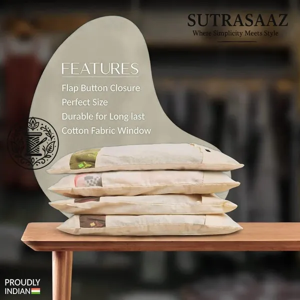 Set_Of-18_Beige_Cotton_Saree_Storage_Covers_With_Mesh_Window_And_Zipper,_16_X_14_Inches