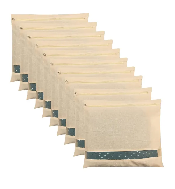 Set_Of-10_Beige_Cotton_Saree_Storage_Covers__With_Mesh_Window_And_Zipper,_16_X_14_Inches