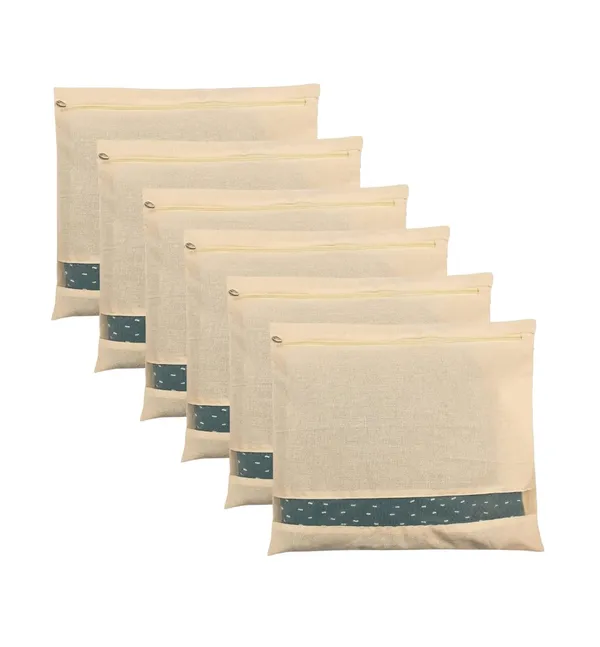 Set_Of-6_Beige_Cotton_Saree_Storage_Covers__With_Mesh_Window_And_Zipper,_16_X_14_Inches