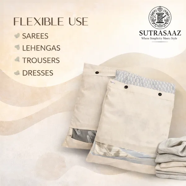 Set_Of-24_Beige_Cotton_Saree_Storage_Covers_with_Mesh_Window_And_Buttons,_16_X_14_Inches