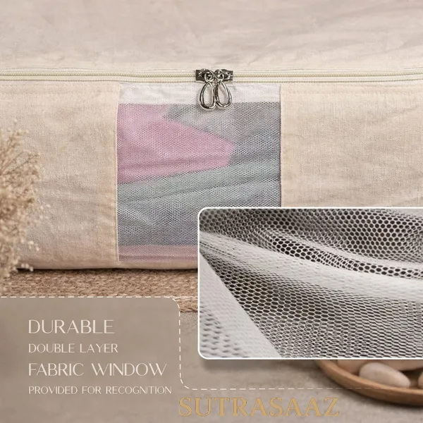 Set_Of-8_Beige_Cotton_Clothes_Storage_Covers/Bags_With_Zip_And_Mesh_Window_As_Wardrobe_Organizer_For_Lehenga/Dresses/Gown_With_Zip_Closure_(18_X_16_X_4.5_Inch)