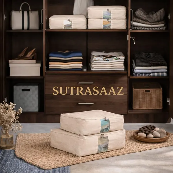 Set_Of-8_Beige_Cotton_Clothes_Storage_Covers/Bags_With_Zip_And_Mesh_Window_As_Wardrobe_Organizer_For_Lehenga/Dresses/Gown_With_Zip_Closure_(18_X_16_X_4.5_Inch)
