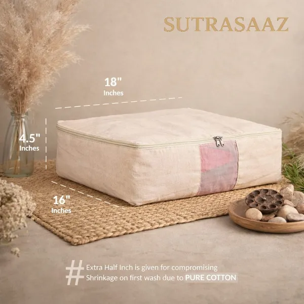 Set_Of-12_Beige_Cotton_Clothes_Storage_Covers/Bags_With_Zip_And_Mesh_Window_As_Wardrobe_Organizer_For_Lehenga/Dresses/Gown_With_Zip_Closure_(18_X_16_X_4.5_Inch)