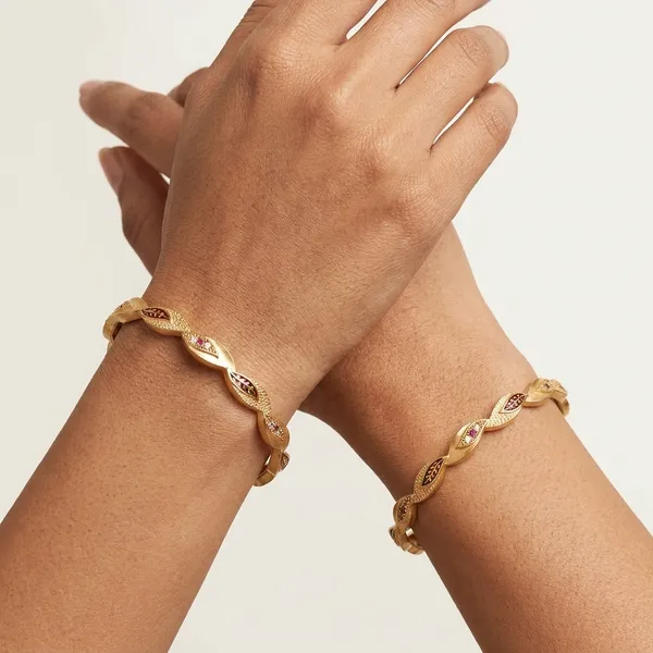 The_Aura_Leaf_Wave_Bangles_(Set_of_2)_�_Matte_Gold_with_Ruby_Accentuation