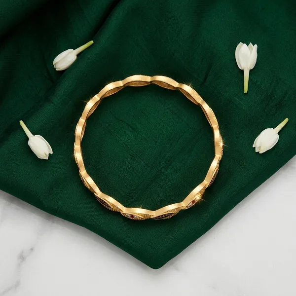 The_Aura_Leaf_Wave_Bangles_(Set_of_2)_�_Matte_Gold_with_Ruby_Accentuation