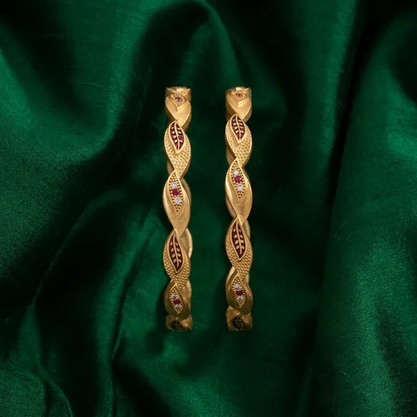 The_Aura_Leaf_Wave_Bangles_(Set_of_2)_�_Matte_Gold_with_Ruby_Accentuation