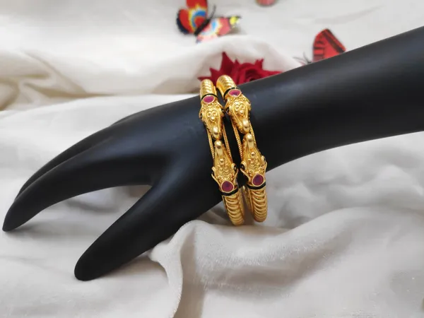 1_Gram_Gold-Plated_Brass_Rajasthani_Elephant_Head_Bangles_Set_Of_2