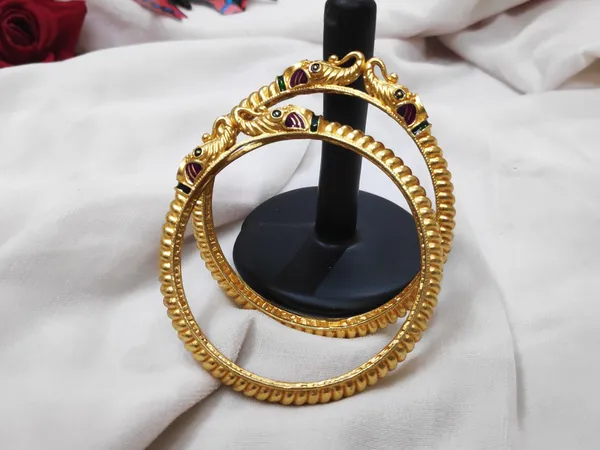 1_Gram_Gold-Plated_Brass_Rajasthani_Elephant_Head_Bangles_Set_Of_2