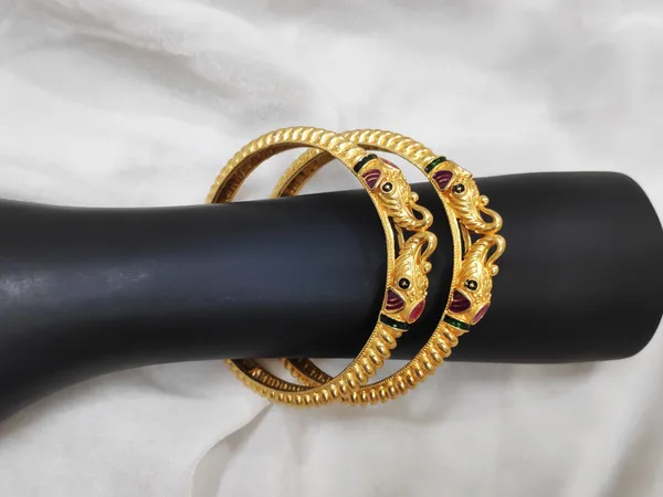 1_Gram_Gold-Plated_Brass_Rajasthani_Elephant_Head_Bangles_Set_Of_2