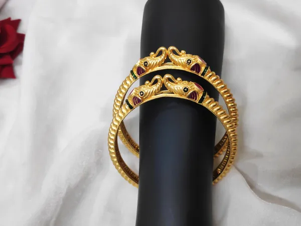 1_Gram_Gold-Plated_Brass_Rajasthani_Elephant_Head_Bangles_Set_Of_2