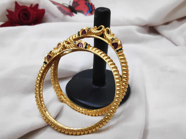 1_Gram_Gold-Plated_Brass_Rajasthani_Elephant_Head_Bangles_Set_Of_2