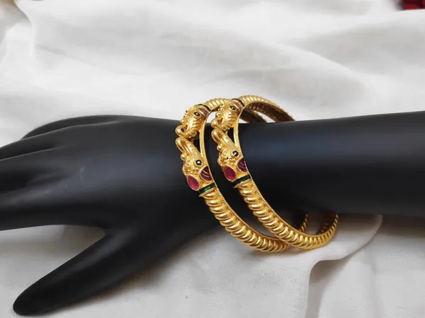 1_Gram_Gold-Plated_Brass_Rajasthani_Elephant_Head_Bangles_Set_Of_2