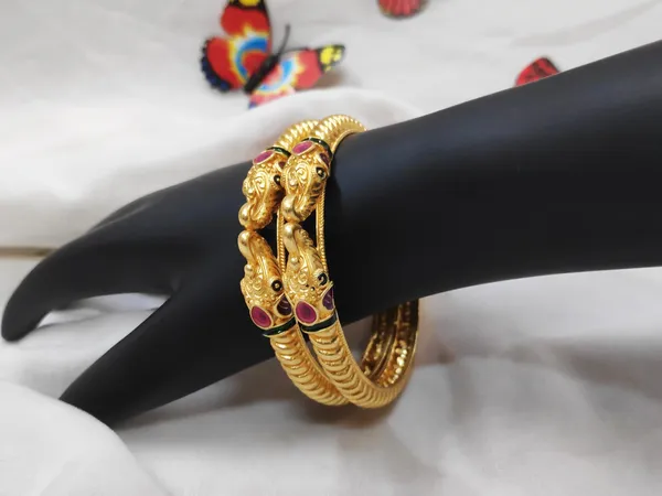 1_Gram_Gold-Plated_Brass_Rajasthani_Elephant_Head_Bangles_Set_Of_2