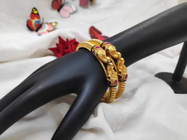 1_Gram_Gold-Plated_Brass_Rajasthani_Elephant_Head_Bangles_Set_Of_2