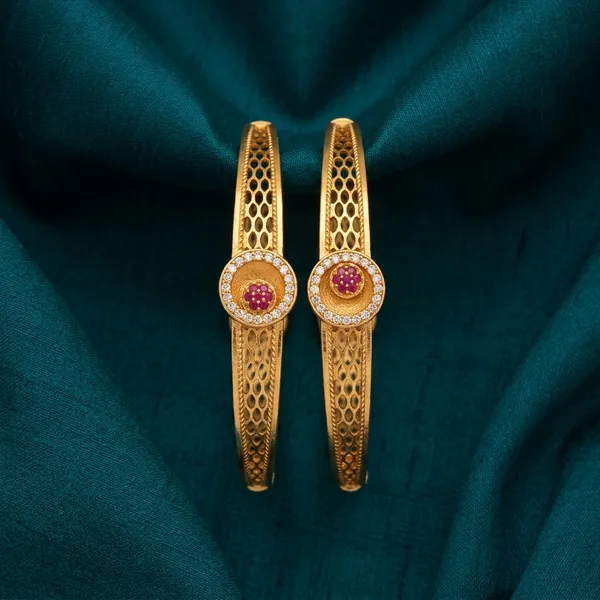 The_Royal_Filigree_Cuff_Set_�__Gold_Plated_Openwork_Bangles_with_Faux_Ruby_&_CZ_Medallions_(Set_of_2)