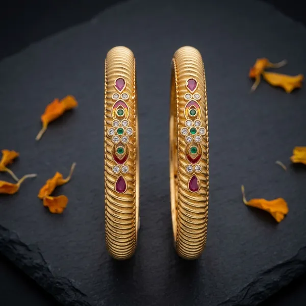 The_Royal_Heritage_Ridged_Bangles_(Set_of_2)_�_Antique_Gold_with_Ruby_&_Emerald_Inlays