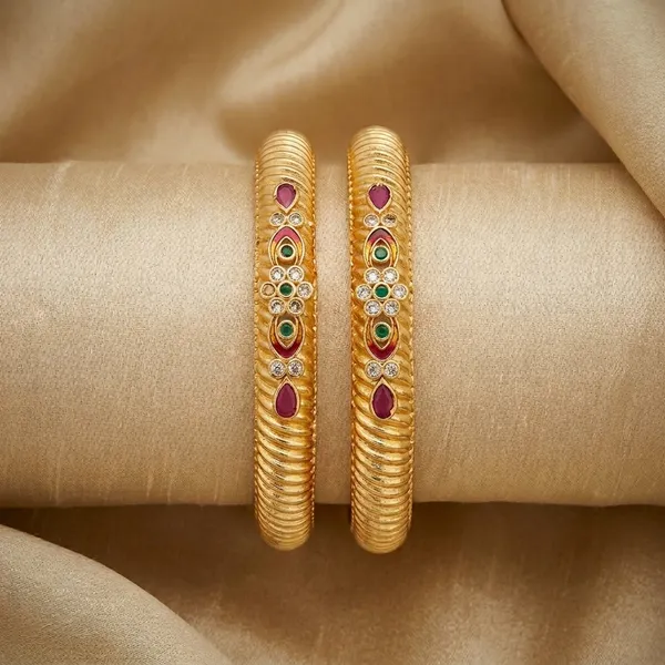 The_Royal_Heritage_Ridged_Bangles_(Set_of_2)_�_Antique_Gold_with_Ruby_&_Emerald_Inlays