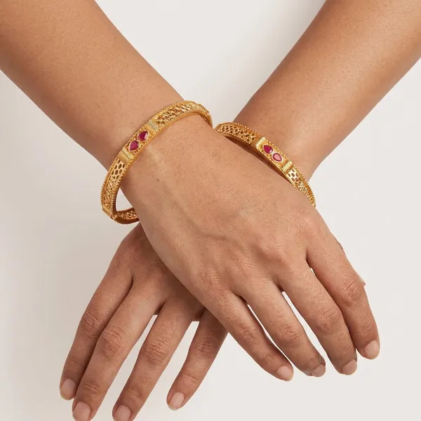 The_Heritage_Filigree_Bangle_Set_(Set_of_2)_�__Gold_Plated_with_Ruby_&_Emerald_Detailing