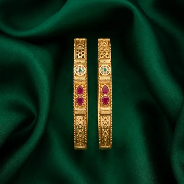 The_Heritage_Filigree_Bangle_Set_(Set_of_2)_�__Gold_Plated_with_Ruby_&_Emerald_Detailing