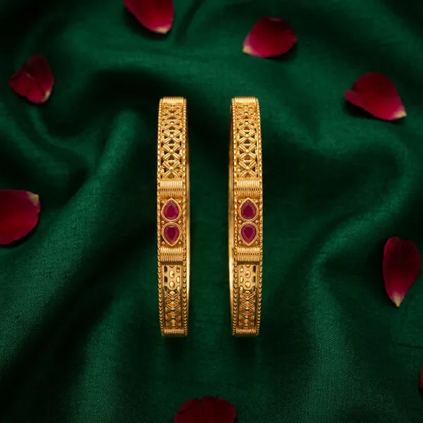 The_Heritage_Filigree_Bangle_Set_(Set_of_2)_�__Gold_Plated_with_Ruby_&_Emerald_Detailing