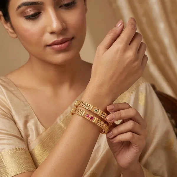 The_Heritage_Filigree_Bangle_Set_(Set_of_2)_�__Gold_Plated_with_Ruby_&_Emerald_Detailing