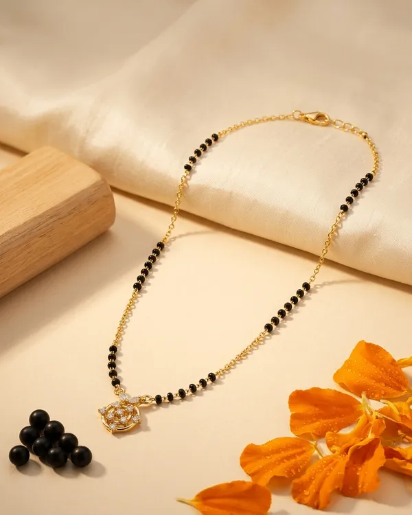 Gold-Plated_Round_Floral_Pendant_Mangalsutra_with_Black_Beads