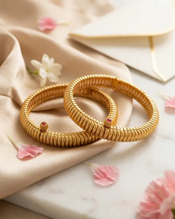 Vintage-Style_Textured_Copper_Bangle_with_Ruby_Lifetime_Polish-Toned_Screw_Fastener,_Daily_Wear,_Pack_of_2