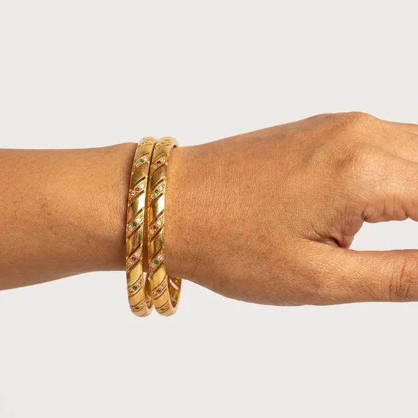 The_Aura_Multi-Stone_Spiral_Bangles_(Set_of_2)_�__Gold_Finish