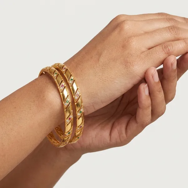 The_Aura_Multi-Stone_Spiral_Bangles_(Set_of_2)_�__Gold_Finish
