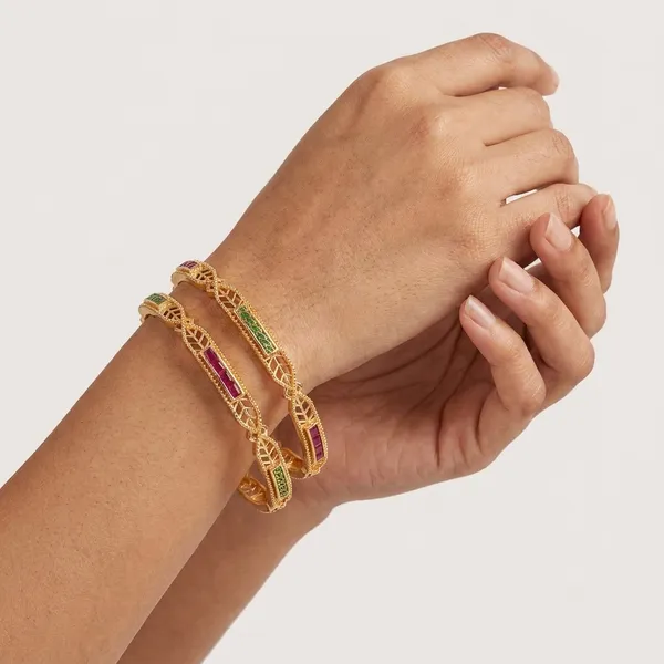 Elegant_Brass_Daily_Wear_Bangles_with_Ruby_&_Emerald_Stones_�_Set_of_2