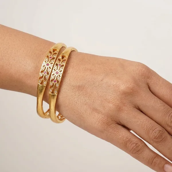 The_Flora_Filigree_Kada_Set_�_Matte_Gold_Bangles_with_Ruby_and_CZ_Accents_(Set_of_2)