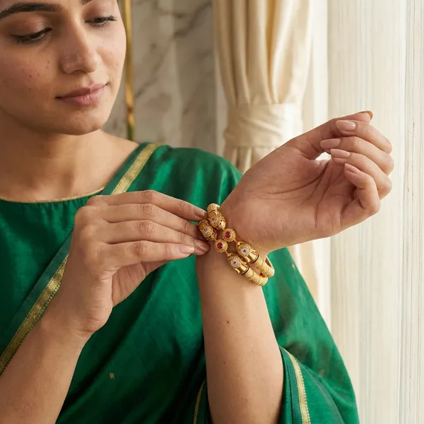 The_Majestic_Gaja_Kada_Set_�_Intricate_Gold-Tone_Elephant_Motif_Bangles_(Set_of_2)
