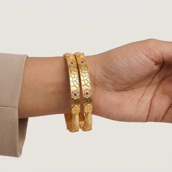 The_Aura_Geometric_Kada_Bangles_(Set_of_2)_�_Matte_Gold_with_Ruby_&_Cubic_Zirconia