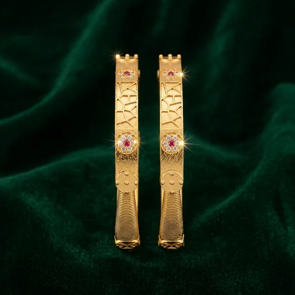 The_Aura_Geometric_Kada_Bangles_(Set_of_2)_�_Matte_Gold_with_Ruby_&_Cubic_Zirconia