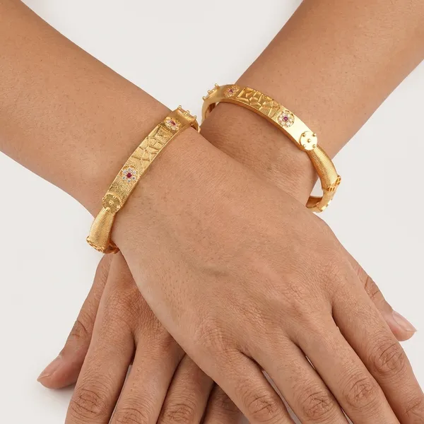 The_Aura_Geometric_Kada_Bangles_(Set_of_2)_�_Matte_Gold_with_Ruby_&_Cubic_Zirconia