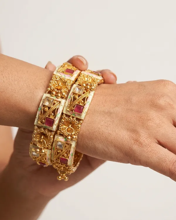 2-Piece_Gold_Plated_Antique_Kada_Bangles_Set_with_Ruby_Stones_and_Meenakari_Enamel_Work_for_Women