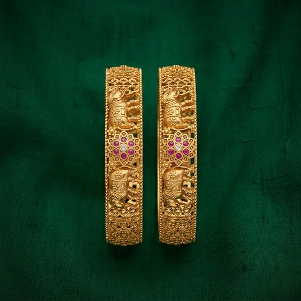 The_Royal_Gajraj_Bangle_Set_�_Set_of_2_Matte_Gold_Temple_Kadas_with_Ruby_Floral_Accents