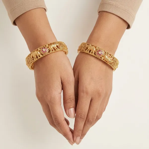 The_Royal_Gajraj_Bangle_Set_�_Set_of_2_Matte_Gold_Temple_Kadas_with_Ruby_Floral_Accents
