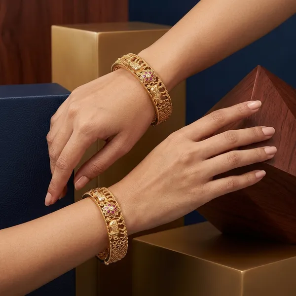 The_Royal_Gajraj_Bangle_Set_�_Set_of_2_Matte_Gold_Temple_Kadas_with_Ruby_Floral_Accents