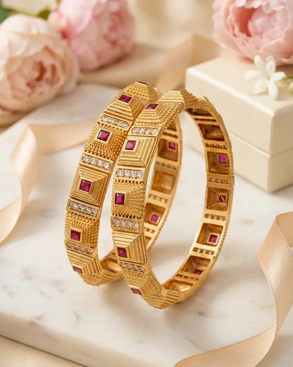 Royal_Ruby_&_Gold_Geometric_Bangles