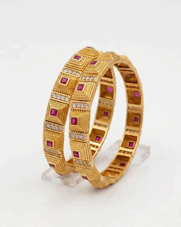 Royal_Ruby_&_Gold_Geometric_Bangles