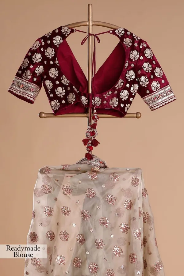 Off_White_&_Maroon_HEAVY_SOFT_TISSU_ORGANZA_SILK_Saree