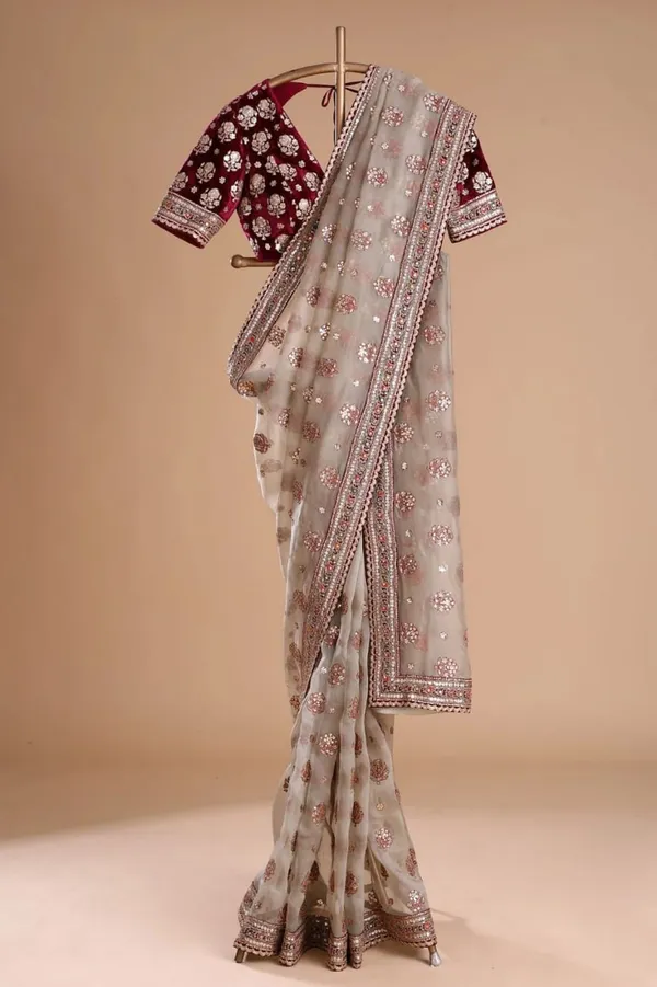 Off_White_&_Maroon_HEAVY_SOFT_TISSU_ORGANZA_SILK_Saree