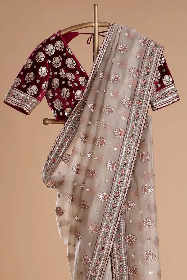 Off_White_&_Maroon_HEAVY_SOFT_TISSU_ORGANZA_SILK_Saree