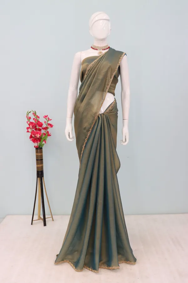Blue_Solid_Saree_With_Embellished_Border_For_Women_With_Blouse