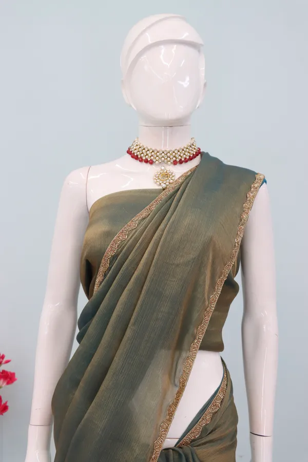 Blue_Solid_Saree_With_Embellished_Border_For_Women_With_Blouse