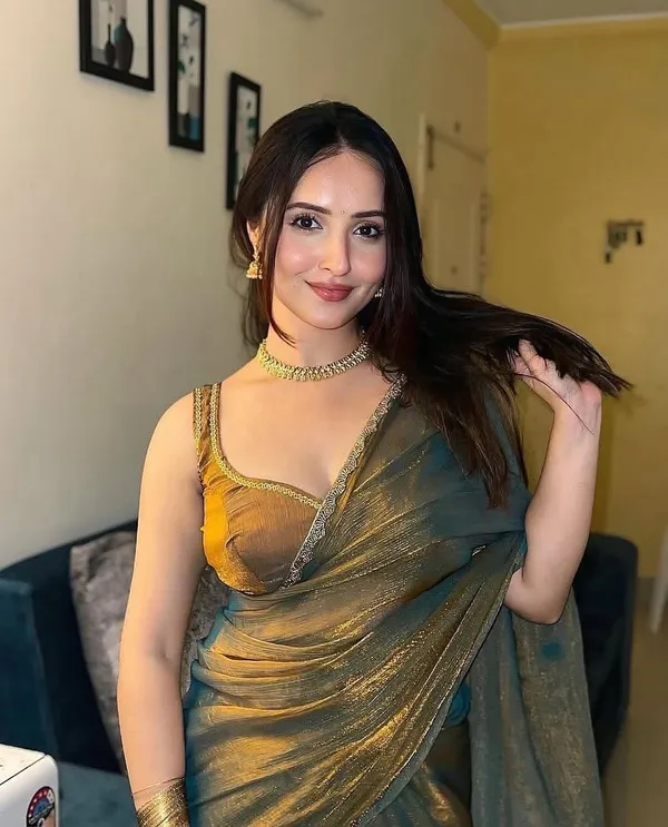 Gold_Solid_Saree_With_Embellished_Border_For_Women_With_Blouse